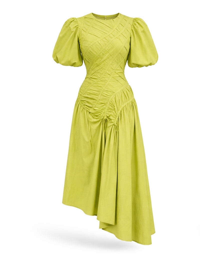 Elise Puff Sleeve Midi Dress - Green