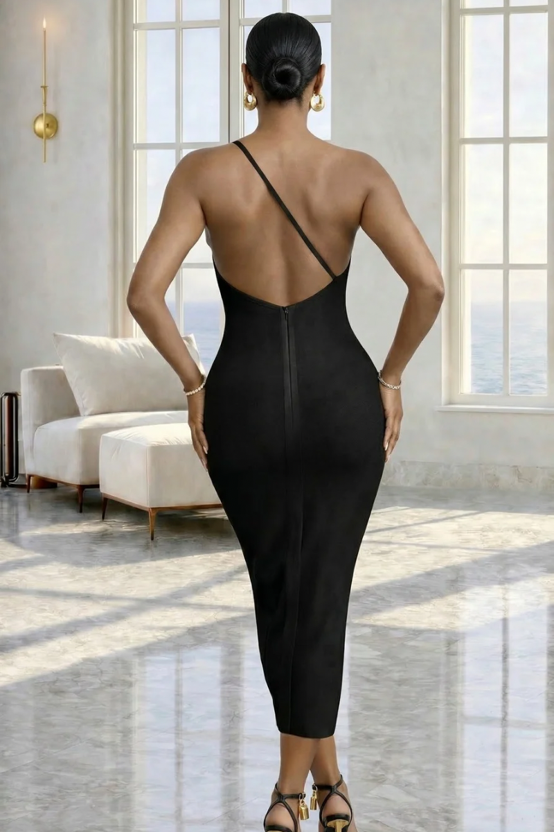 Sculpt One Shoulder Dress - Black